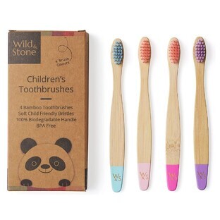 Wild amp; Stein, Zahnbürsten für Kinder, Bambuszahnbürsten für Kinder, 4 Stück