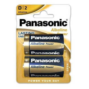 Panasonic D2 alkaline battery, 2 pieces