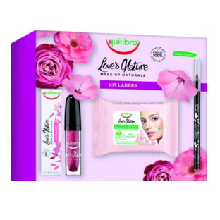 Lip Kit Equilibra, Loves Nature : Rouge à lèvres 3ml + Liner à lèvres 1.1g + Crayon à lèvres 1.1g + Lingettes pour les lèvres 10 pièces