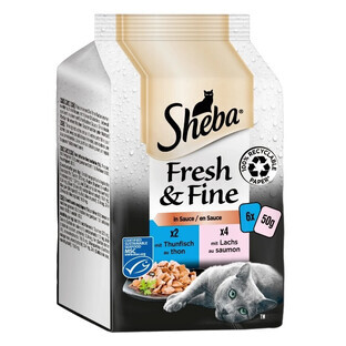 Sheba, Fresh amp; Fine, bolsitas para gatos, hueso y engorde, 6x50g