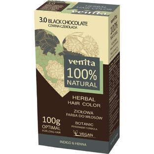 Venita 100% Vopsea de păr pe bază de plante 3.0 Ciocolată neagră, 100g