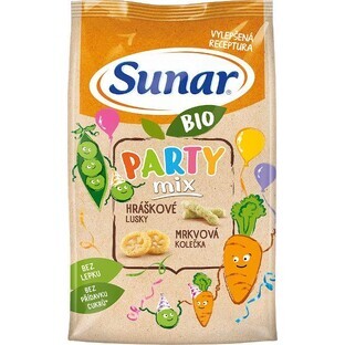 Sunar BIO Party mix, chipsuri pentru copii cu mazăre și morcov 45 g