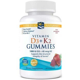 Nordic Naturals, Vitamine D3+K2 Gummies 60 gels goût grenade