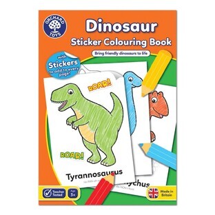 Coloring book with dinosaur stickers in English, +3 years, Orchard