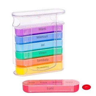 Weekly medication organizer, 4 colored boxes, Health Bazaar
