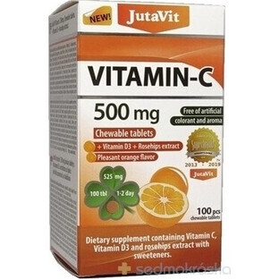 JutaVit Vitamina C 500 mg 1×100 buc, comprimate masticabile cu vitamina D3