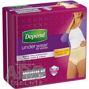DEPEND MAXIMUM L per donna 1×9 pezzi, slip elasticizzato, circonferenza fianchi 95-130 cm