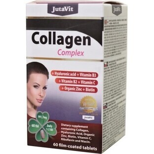 JutaVit Collageen complex tbl (+ hyaluronzuur, vitamine B3, B2, C + organische zink en biotine) 1x60 stuks