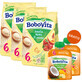 BoboVita pap manna set, 3 vruchten, melkvrij, na 6 maanden, 3 x 180 g + mousse in tube, banaan met mango en kokos, 2 x 80 g vrij