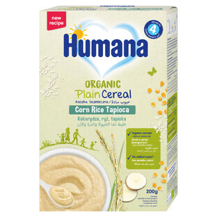 Humana Gachas de avena bio Gachas de avena bio de maíz, arroz, tapioca, sin leche, sin gluten, sin azúcar añadido, después de 4 meses, 200 g