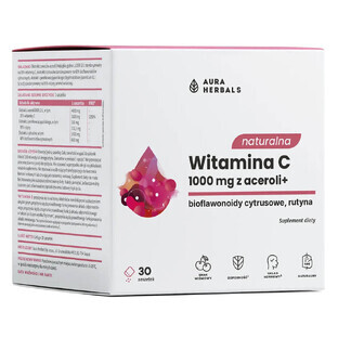 Aura Herbals Vitamina C naturale 1000 mg da Acerola, 30 bustine