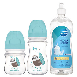Canpol Babies EasyStart set, anti-colic bottle, from birth, 120 ml + anti-colic bottle, 3-6 months, 240 ml + bottle and teat cleaner, 500 ml for 1 penny