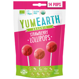 Piruletas YumEarth con fresas, 14 unidades