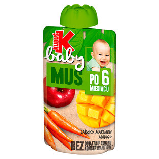 Kubuś Baby Mousse en tube, pomme, carotte, mangue, après 6 mois, 100 g