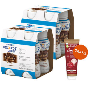 Resource Protein Kit, nährende Formel mit Schokoladengeschmack, 8 x 200 ml + Garnier Hand Repair, intensiv regenerierende Handcreme, 75 ml gratis