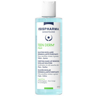 Isispharma Teen Derm Aqua, eau nettoyante micellaire pour les peaux grasses et acnéiques, 250 ml