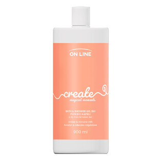 On Line Create 2 in 1, lozione da bagno e gel doccia, ambra e latte di mandorla, 900 ml