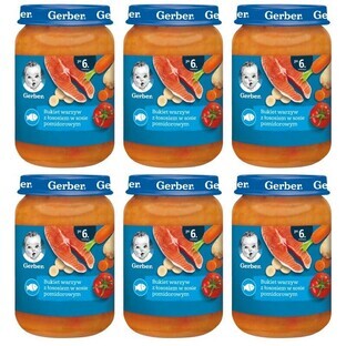 Gerber Lunch Pack, Bouquet de légumes avec saumon à la sauce tomate, après 6 mois, 6 x 190 g EMBALLAGE DÉCORATIF