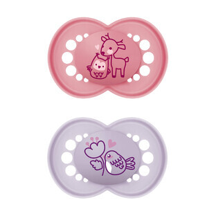 MAM Original, ciuccio, in silicone, ortodontico, Planet Love, bambina, 6-16 mesi, 2 pezzi