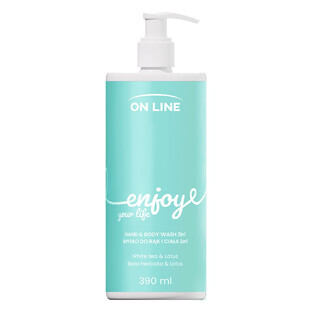 On Line Enjoy, Jabón líquido 2 en 1 para manos y cuerpo, té blanco y loto, 390 ml