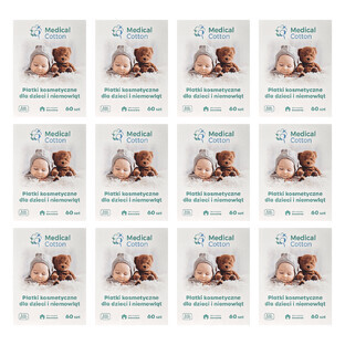 Set de bumbac medical, tampoane cosmetice pentru bebeluși și copii, mari, 100% bumbac, de la naștere, 12 x 60 bucăți