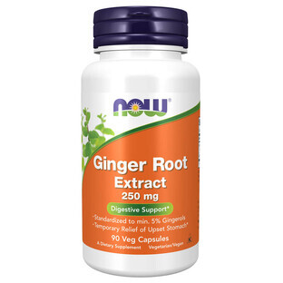 Now Foods Extract de rădăcină de ghimbir 250 mg, ghimbir, 90 capsule vegane
