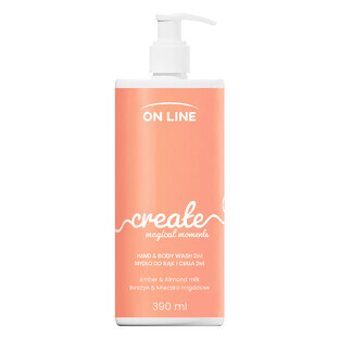 On Line Create, Jabón líquido 2 en 1 para manos y cuerpo, ámbar y leche de almendras, 390 ml On Line Create, Jabón líquido 2 en 1 para manos y cuerpo, ámbar y leche de almendras, 390 ml
