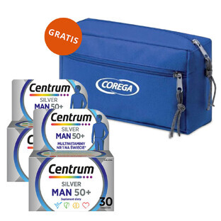 Set Centrum Man 50+, 2 x 30 comprimate + Corega, geantă cosmetică de călătorie gratuită