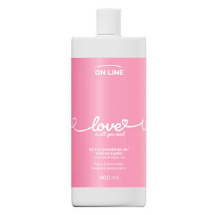 On Line Love 2 in 1 badlotion en douchegel, pioenroos en rozenwater, 900 ml