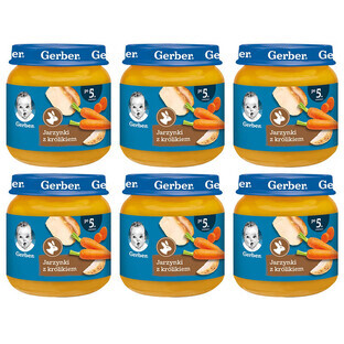 Gerber Set da pranzo, Verdure con coniglio, dopo 5 mesi, 6 x 125 g CONFEZIONE DECORATA