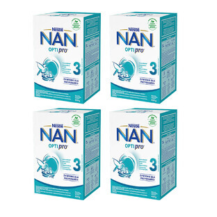 Set Nestlé NAN Optipro 3, lait modifié Junior pour enfants de plus de 1 an, 4 x 650 g