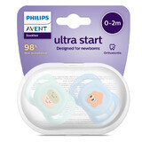 Philips Avent Ultra Start Soothers, 0-2 months, 2 pieces, Blue/Green, Smile, SCF075/04, Philips