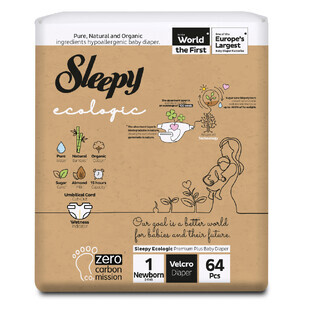 Baby diapers Ecologic, Nr.1 New Born, 2-5 kg, 64 pieces, Sleepy