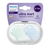 Philips Avent Ultra Start Schnuller, 0-2 Monate, 2 Stück, Blau/Grün, SCF075/02, Philips