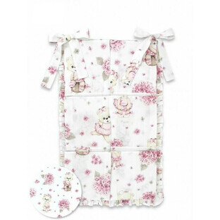 Crib organizer with steering wheels and 6 compartments, Pink Ballerina, 70 x 40 cm, MimiNu