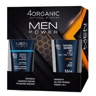4Organic Men Power set, baume après-rasage apaisant, Sensitive, 150 ml + gel douche, Energy, 250 ml