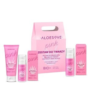 Kit Rostro Rosa Aloesove, loción limpiadora, 75ml + exfoliante facial, 50ml + crema nutritiva de noche, 50ml