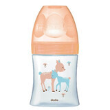 Glass bottle with sensory function and anti-colic flat teat Debit 1, Caprioara, 0-6 months, 150 ml, Dodie