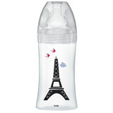 Glass bottle with sensory function and anti-colic flat teat Debit 2, Paris, 0-6 months, 270 ml, Dodie Glass bottle with sensory function and anti-colic flat teat Debit 2, Paris, 0-6 months, 270 ml, Dodie