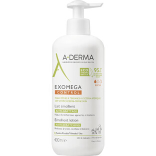 A-Derma Exomega Control Emollient Lotion für trockene, zu Atopie neigende Haut - 400 ml Sparpackung