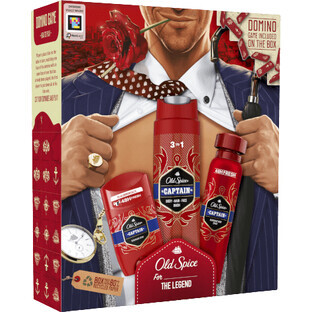 Old Spice Gentleman: set di deodorante solido + spray deodorante e gel doccia Captain con note di sandalo e agrumi