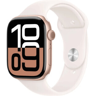 Apple Watch Series 10 GPS 46mm Roségoud Aluminium Behuizing met Sportband Lichtroze - M/L