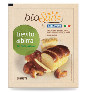Biosun Eco Drojdie uscată activă de bere pentru aluaturi dulci și sărate fără gluten, vegan (3 plicuri) 27 gr, S.Martino Biosun Eco Drojdie uscată activă de bere pentru aluaturi dulci și sărate fără gluten, vegan (3 plicuri) 27 gr, S.Martino