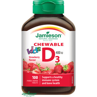 Jamieson Vitamin D3 Kids 400IU Lutschtabletten mit Erdbeergeschmack für Kinder 100 Tabletten