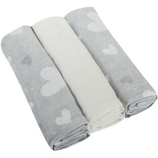 Bomimi Premium Scutece de bumbac 140g/m2 imprimate, 80x70cm gri inimă 3 buc