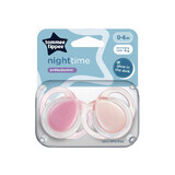 Nachtpon orthodontische fopspenen, 0-6 maanden, 2 stuks, Roze, Tommee Tippee