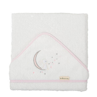 Toalla de baño con capucha, 100 x 100 cm, Blanco Luna/Rosa, Pirulos