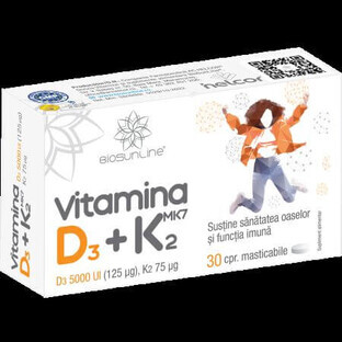 Vitamina D3 + K2, 30 compresse masticabili, BioSunLine