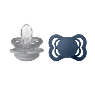 Bibs Supreme, suzetă, silicon, simetric, mărimea 1, Cloud & Steel Blue, de la naștere, 2 bucăți