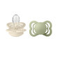 Bibs Supreme, pacifier, silicone, symmetrical, size 1, Ivory & Sage, from birth, 2 pieces